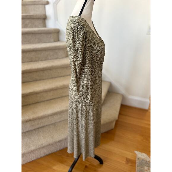 Mango Sage Olive Green Dot Crinkle Cottage Boho Midi Dress - Picture 7 of 10